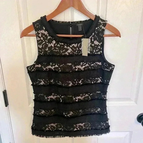 J. Crew Tops - NWT J Crew Fringey Top In Tweed And Lace Black size XS